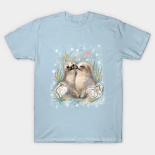 Cute colorful illustrations in retro style. Beautiful cute seals. T-Shirt